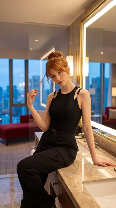 Ultra-Realistic Editorial Portrait in Luxury Hotel Suite