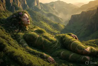 Surreal Fantasy Landscape with Nature Woman