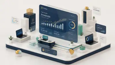 3D isometric fintech dashboard hero illustration
