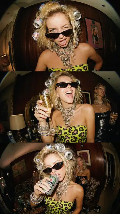 Collage photo paparazzi de fête Y2K avec rouleaux à cheveux en canette
