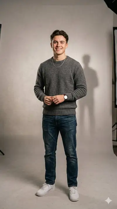 Studio Portrait of Young Man in Charcoal Sweater