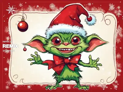 Classic Christmas Postcard Gremlin
