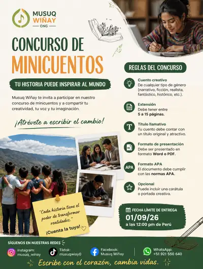 Anuncio de concurso de minicuentos para ONG Musuq Wiñay