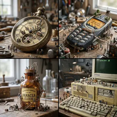 Tiny people living on a giant everyday object