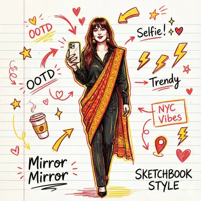 Dessin Doodle Art de Selfie dans le Miroir, Fait à la Main