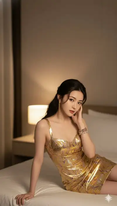 Warm Cozy Portrait with Golden Mini-Dress