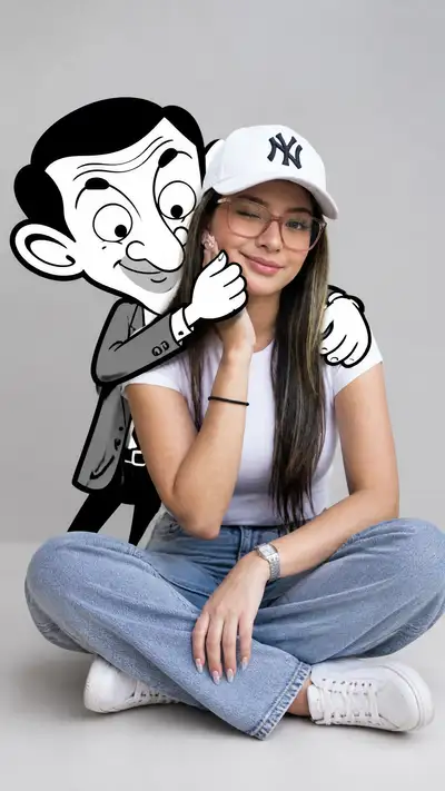 Minimalist Studio Portrait with Mr Bean Cartoon Hug