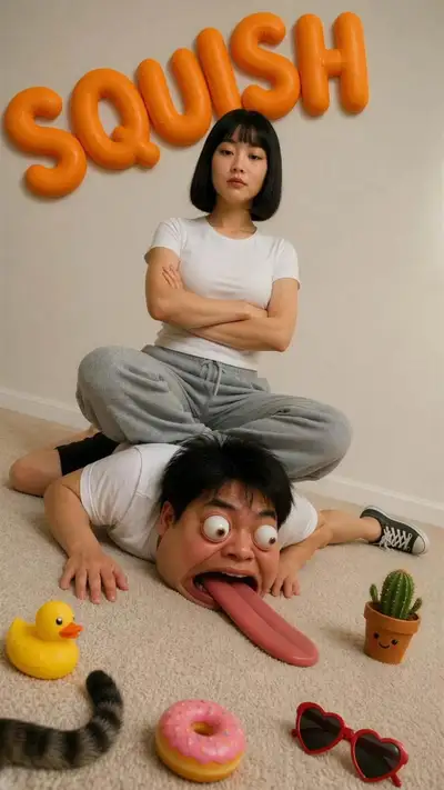 Prompts photo surréalistes et humoristiques d'écrasement 3D façon dessin animé