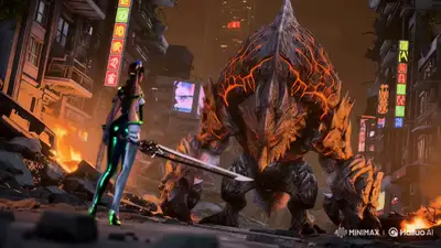 Cena Épica de Batalha entre Guerreiro e Monstro Gigante