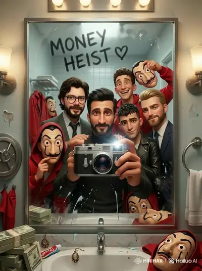 80s retro sci-fi horror group mirror selfie