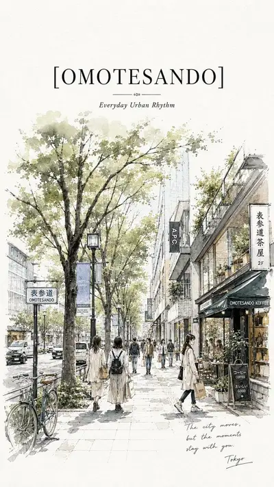 Minimalist watercolor travel sketch poster of Tokyo