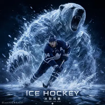 Ice hockey championship poster with a fractured-ice polar bear
