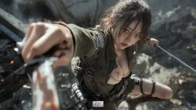 双剣を持つシネマティックでハードな侍戦士少女