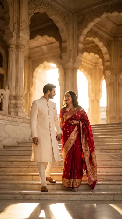 Royal Indian couple wedding editorial portrait