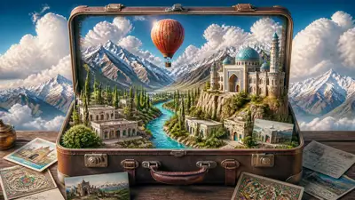 Miniature fantasy valley world inside a suitcase