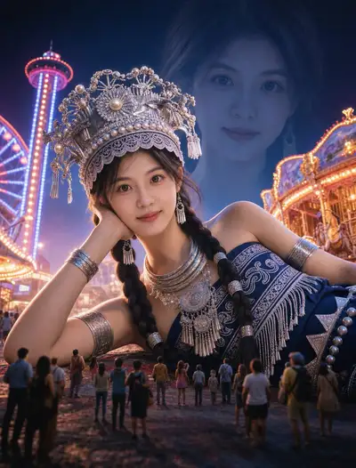 Cinematic Surreal Neon Amusement Park Giant Portrait
