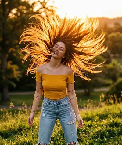 Golden Hour Hair Flip Portrait