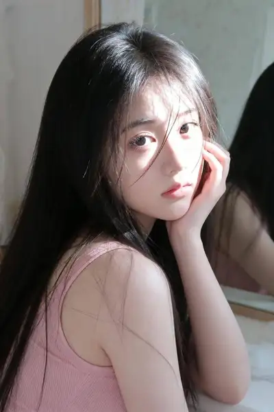 Ultra-realistic portrait of a young East Asian woman by a vintage mirror
