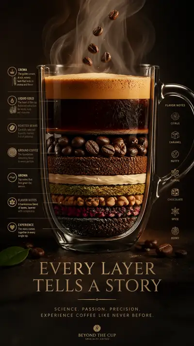 Coffee ad showing a scientific cross-section of layers
