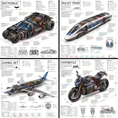 Isometric technical teardown infographic for any vehicle