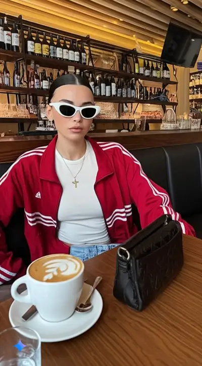 Tenue d'influenceuse dans un café - prompt d'image