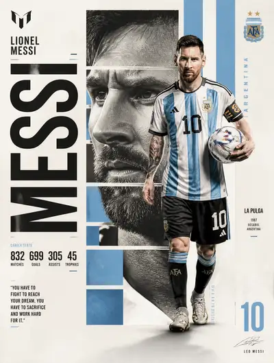 Lionel Messi sports magazine cover poster illustration prompt