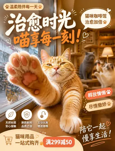 Cat Cafe Cozy Products Promotional Poster
