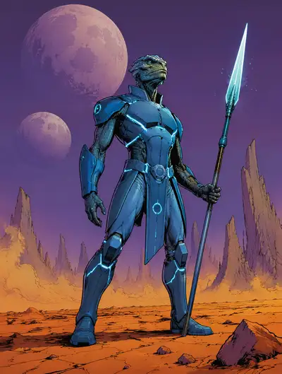 Alien Soldier Comic Book Illustration on Desert Planet