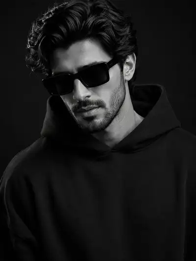 Ultra-Realistic Monochrome Studio Portrait of a Man in Black Hoodie