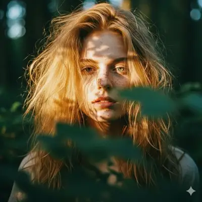 Close-up portrait with strawberry blonde hair and freckles