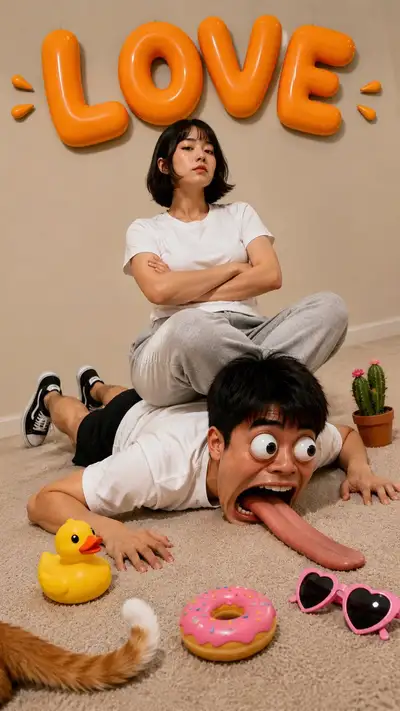 Surreal 'LOVE' Photo: Squished Man and Deadpan Woman