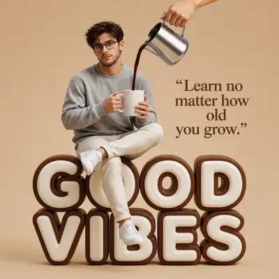 Cinematic 3D Motivational Poster with Coffee Pour