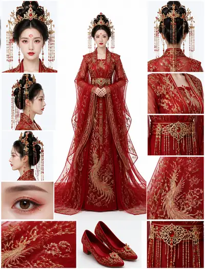 Chinese wedding hanfu character design reference sheet prompt