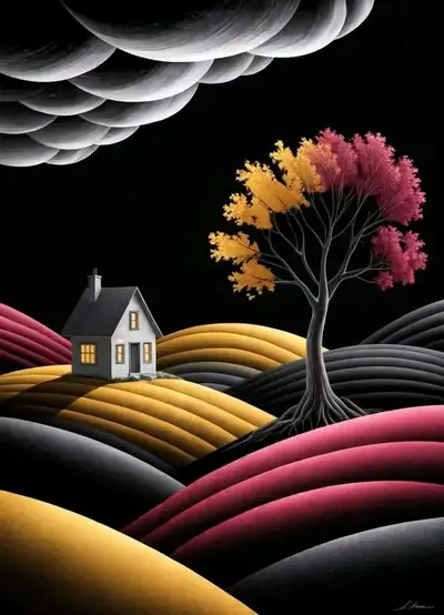 Surreal Minimalist Cottage Landscape