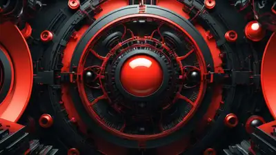 Geometric Red and Black Circles Futuristic Art