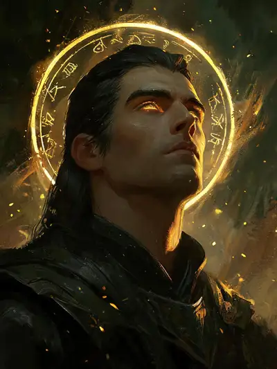 Portrait expressif de guerrier mystique en dark fantasy