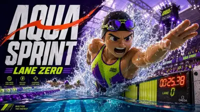 Póster de evento deportivo con dibujos animados 3D y marcas patrocinadoras