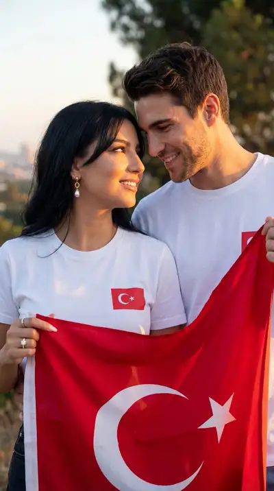 Photorealistic Couple with Turkish Flag Prompt