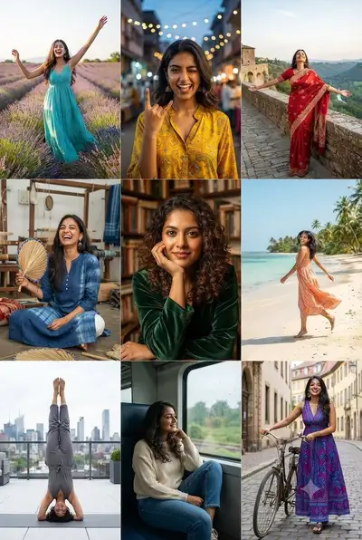 Nine-Scene Woman Photo Collage Prompt