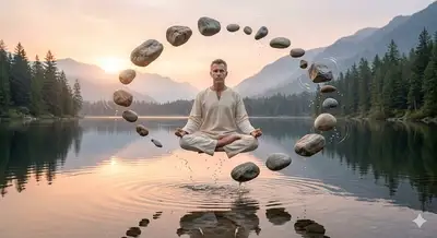 Zen Meditation Floating Above Lake