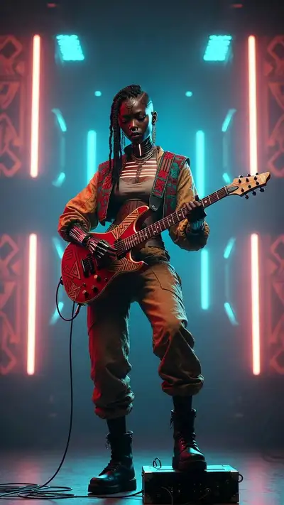 Fierce Central African Cyborg Guitarist