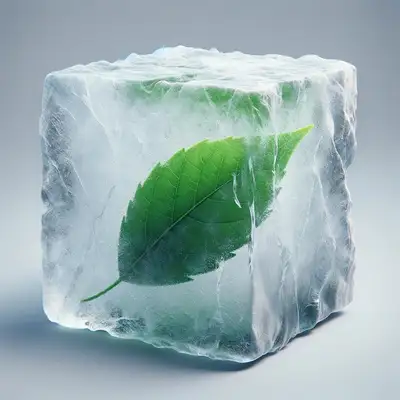 Photorealistic object encased in ice block