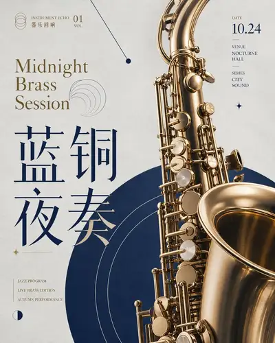 现代音乐会艺术海报生成器，配乐器微距视觉