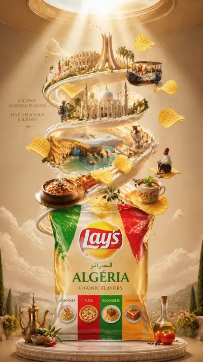 Luxury travel poster with chips spiral wrapping landmarks