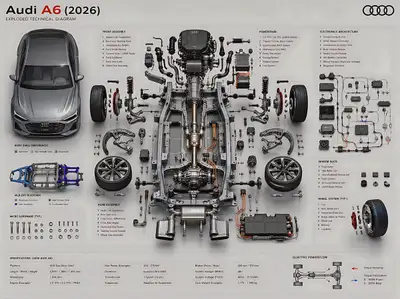 Explosionszeichnung-Technikdiagramm-Prompt eines Autos