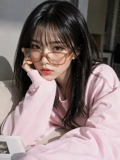 Soft portrait of an Asian woman with amber glasses