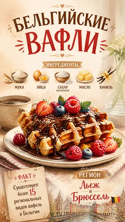 Watercolor illustration poster of Belgian waffles