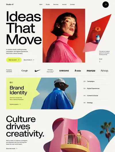 Creative studio landing page with oversized Swiss typography