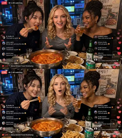 Seoul Night Mukbang Livestream Video Prompt