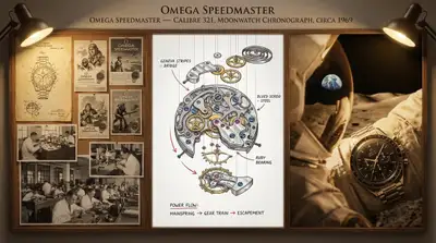 Watchmaker's documentation board with exploded movement view